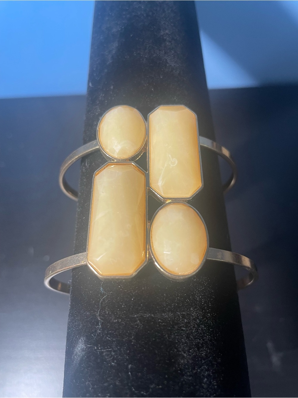 Women's Gold-Tone Beige Stone Cuff Bracelet